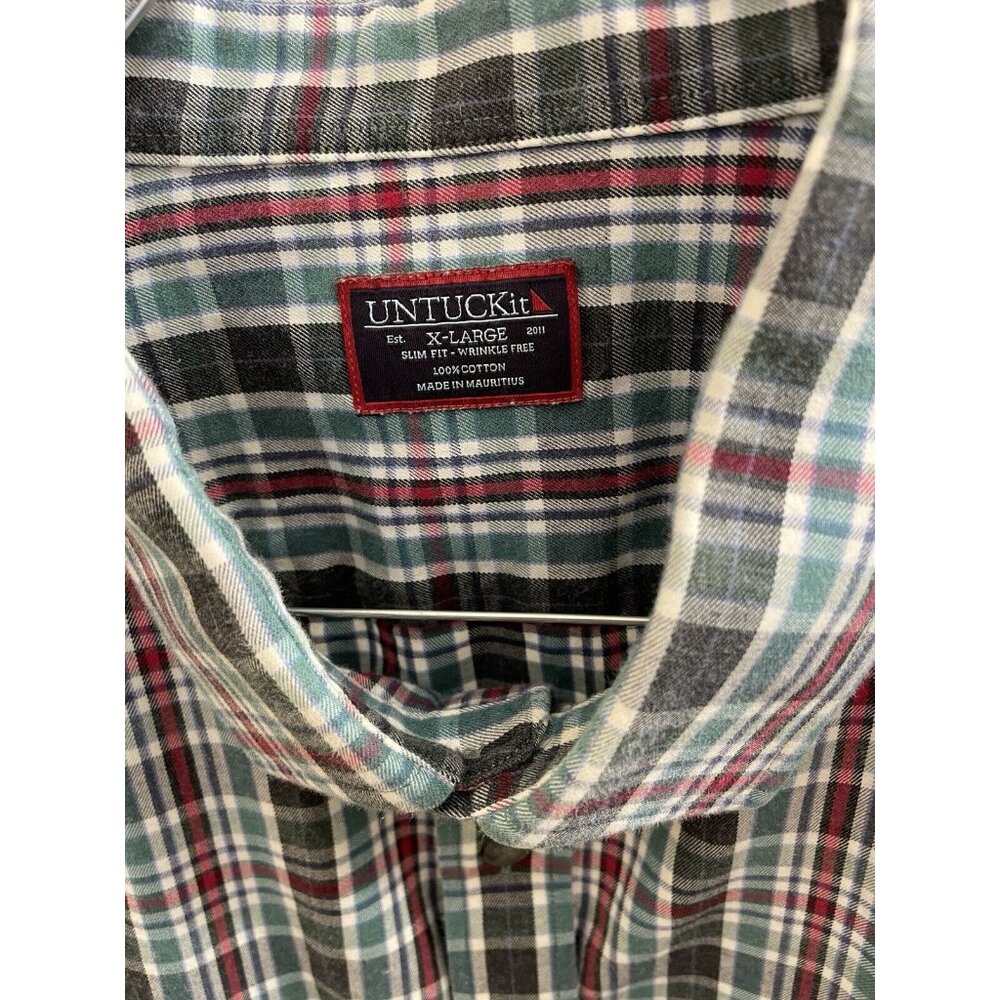 Untuckit Tarcento Mens XL Slim Wf Shirt Long Sleeve Blue/Green Plaid Button Up - Picture 4 of 10